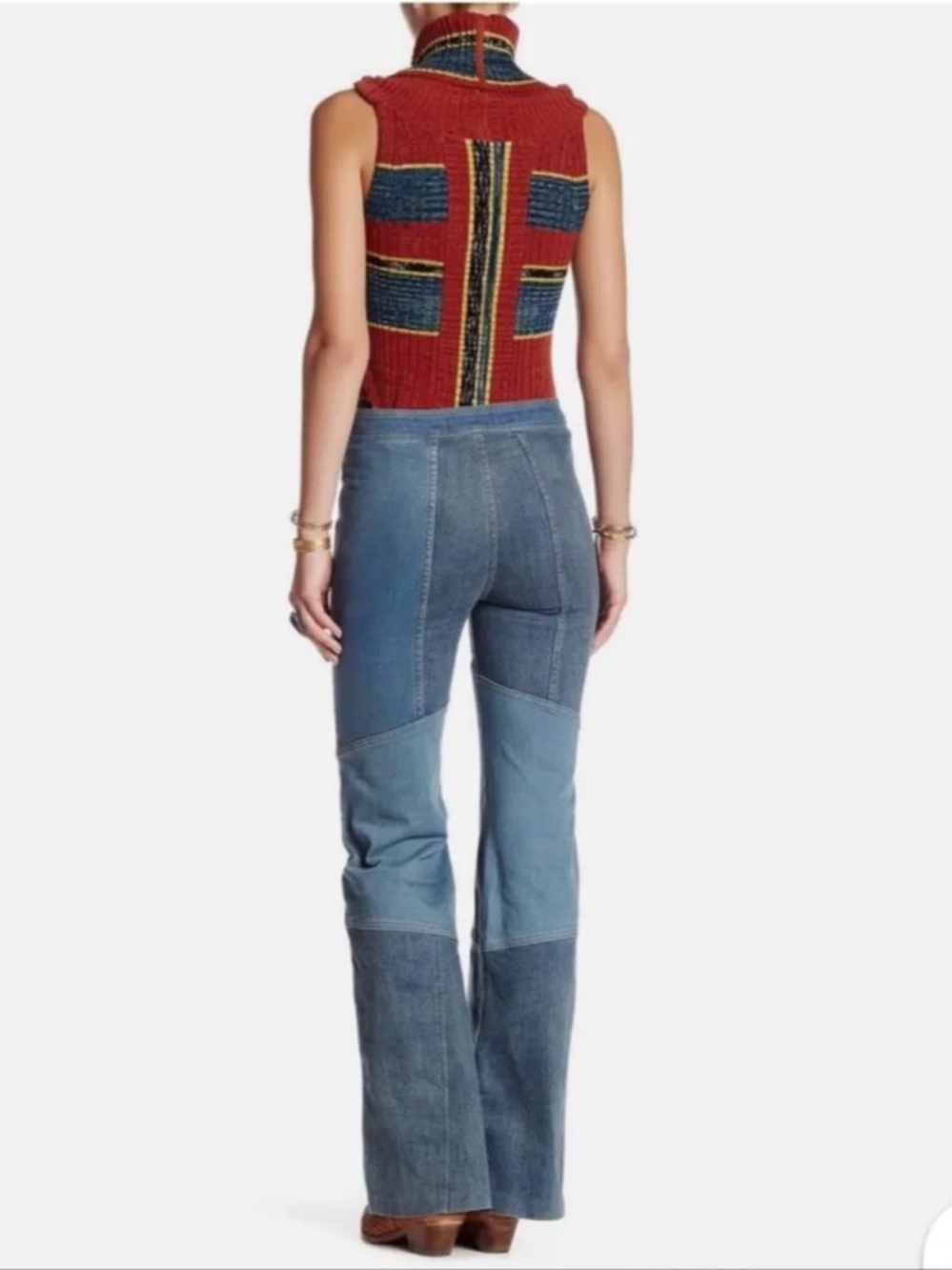 Free People Patchwork Flared High Waisted Jeans Size 25
